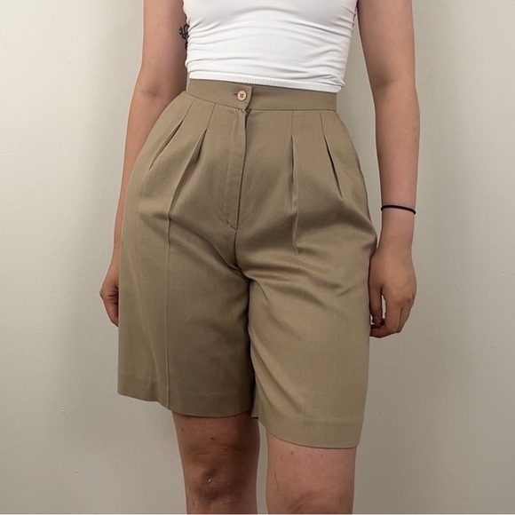 Vintage Jacobson’s Classic Tan Pleated Linen Blend Bermuda Shorts - Picture 1 of 8